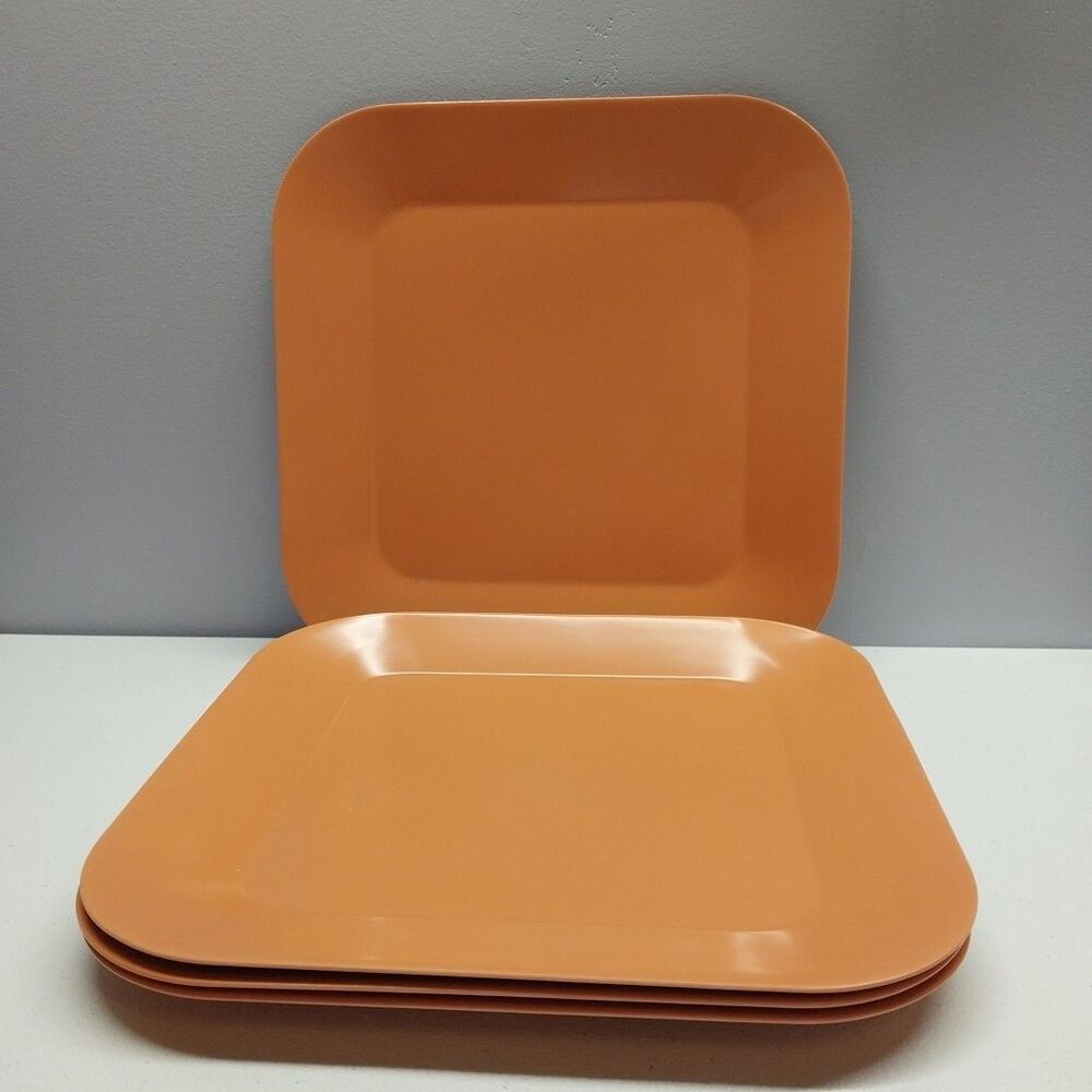 Target Home Everyday Melamine Square Dinner Plates Set 4 Orange 10.5"